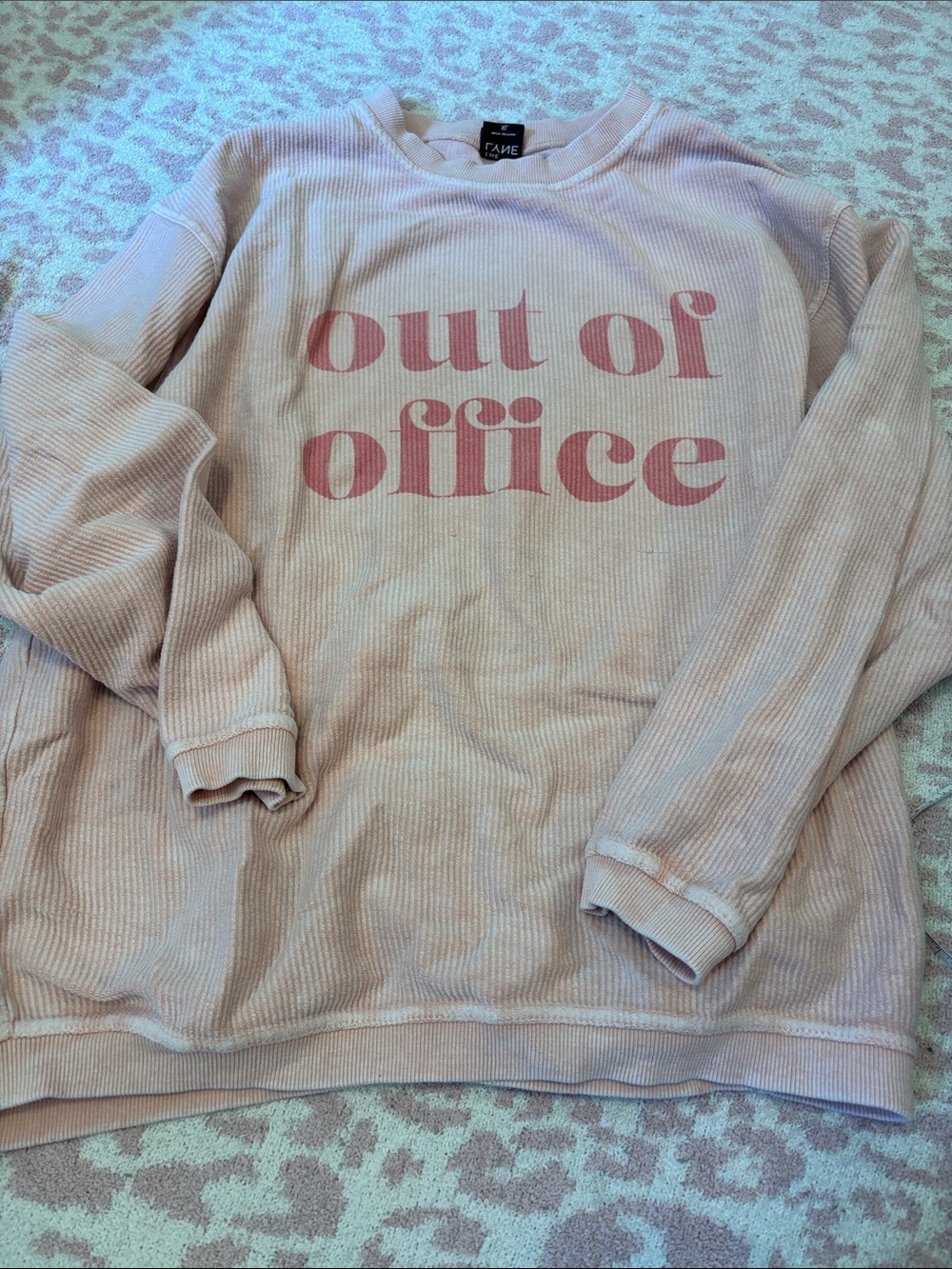 Light Pink 'Out of Office' Ribbed Crewneck Sweatshirt